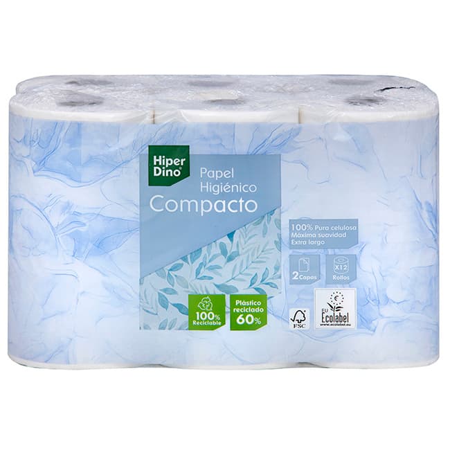 HiperDino papel higiénico compact 2 capas 12 ud