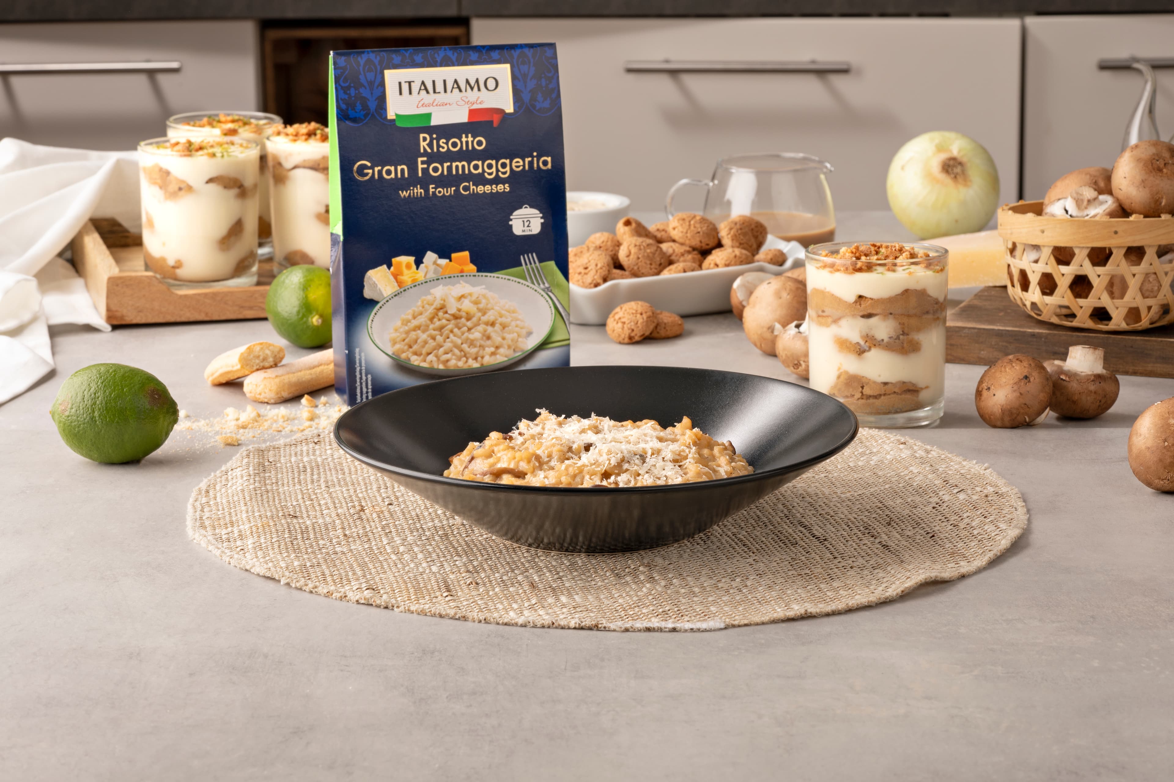 Risotto de queso con nueces y vasitos de mascarpone