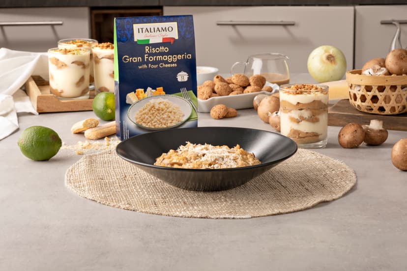 Risotto de queso con nueces y vasitos de mascarpone