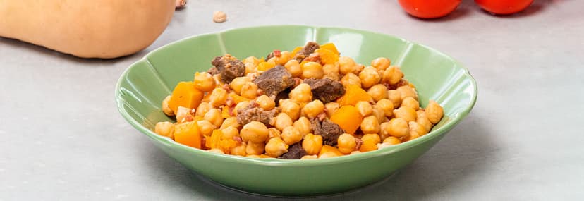 Garbanzas con calabaza y jamón