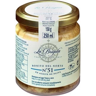 Bonito del norte en aceite de oliva tarro 150 g neto escurrido - La Brujula