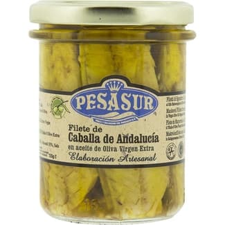 Caballa de Andalucía en aceite de oliva virgen extra ecológico de elaboración artesanal frasco 145 g - Pesasur