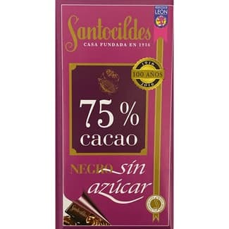 Chocolate negro 75% cacao sin azúcar tableta 200 g - Santocildes