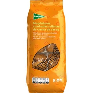 Magdalenas cuadradas rellenas de crema de cacao 8 unidades envasadas en pack de 2 envase 336 g - El Corte Ingles