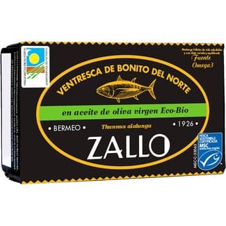 Ventresca de bonito del norte en aceite de oliva ecológico lata 81 g neto escurrido - Zallo