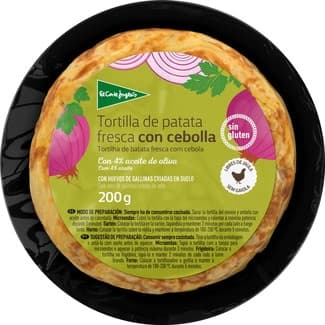 Tortilla de patata fresca mini con cebolla sin gluten 2 raciones envase 200 g - El Corte Ingles