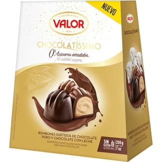 Chocolatíssimo bombones surtidos 0% azúcares añadidos y sin gluten estuche 200 g - Valor