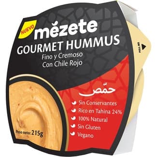 Hummus gourmet con chile rojo fino y cremoso sin gluten bol 215 g - Mezete
