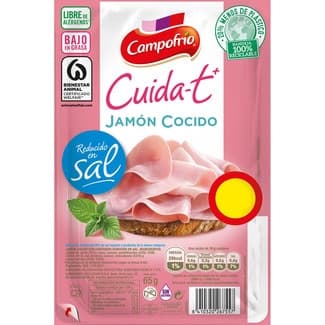 Cuida-t+ jamón cocido bajo en grasa reducido en sal en lonchas envase 65 g sin gluten sin lactosa - Campofrio