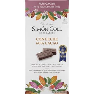 Chocolate con leche con 60% de cacao sin gluten tableta 85 g - Simon Coll