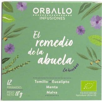 El Remedio de la Abuela infusión ecológica con tomillo, eucalipto, menta y malva estuche 12 pirámides - Orballo