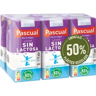 Leche semidesnatada sin lactosa pack 6 briks 200 ml - Pascual