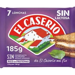 Queso fundido en lonchas 7 unidades sin lactosa envase 185 g - El Caserio