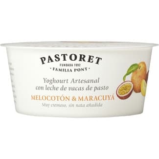 Yogur con melocotón y maracuyá azucarado tesano cremoso con leche de vacas de pasto envase 125 g sin gluten - Pastoret