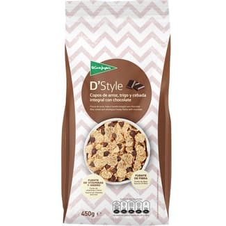 D' Style cereales de desayuno en copos de arroz y trigo integral con chocolate negro paquete 450 g - El Corte Ingles