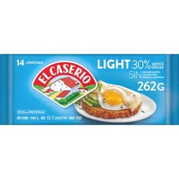 Queso fundido light - 30% m.g. en lonchas 14 unidades envase 262 g - El Caserio