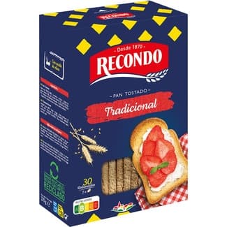Pan tostado tradicional 30 rebanadas paquete 270 g - Recondo