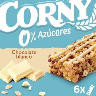 Barritas de cereales con chocolate blanco 0% azúcares añadidos y sin aceite de palma estuche 120 g 6 unidades - Corny