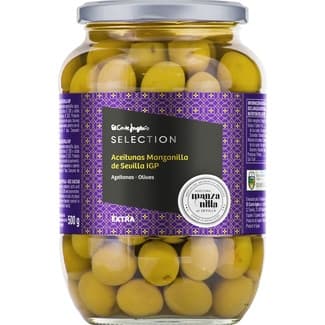 Aceitunas manzanilla enteras IGP de Sevilla frasco 500 g neto escurrido - El Corte Ingles Selection