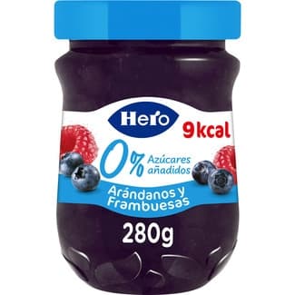 Confitura de arándanos y frambuesas 0% azúcares añadidos frasco 280 g - Hero
