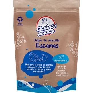 Escamas de jabón de marsella hipoalergénico a mano o máquina bolsa 200 g para pendas delicadas - Elefante Blanco