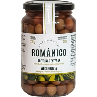 Aceituna arbequina verde entera categoría primera frasco 210 g neto escurrido - Romanico