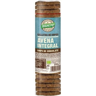 Galleta de copos de avena integral y chips de chocolate ecológica unidad 250 g - Biocop