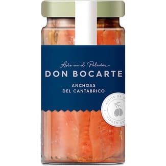 Anchoas del cantrábrico en aceite de oliva virgen extra 16-18 piezas frasco 95 g neto escurrido - Don Bocarte
