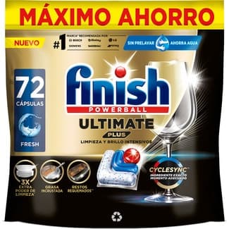 Detergente lavavajillas Powerball Ultimate Plus Fresh bolsa 72 cápsulas Máximo Ahorro - Finish