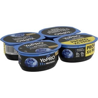Proteínas sabor arándano 0% azúcares añadidos 0% m.g. pack 4 unidades 120 g + magnesio + vitamina B9 - Danone Yopro