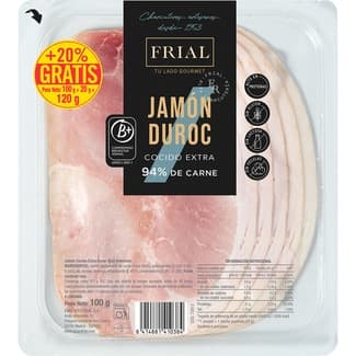 Jamón cocido extra raza Duroc en lonchas sin gluten sin lactosa envase 100 g - Frial