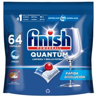Detergente lavavajillas Powerball Quantum Limpieza y Brillo Potentes Fresh bolsa 64 pastillas - Finish