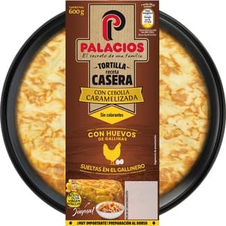 Tortilla de patata casera con cebolla caramelizada y AOVE envase 600 g sin gluten sin lactosa - Palacios