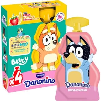 Pouch sabor fresa y plátano con calcio + vitamina D para llevar sin gluten pack 4 unidades 70 g - Danone Danonino