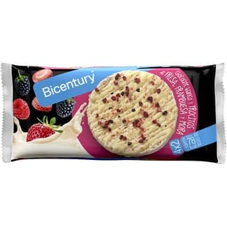 Tortitas de chocolate blanco y trocitos de fresa, frambuesa y mora pack 4x2 unidades envase 131,2 g - Bicentury
