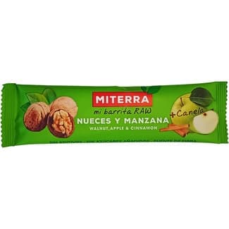 Barritas de nueces y manzana con canela sin gluten, sin lácteos y sin azúcares añadidos envase 30 g - Miterra