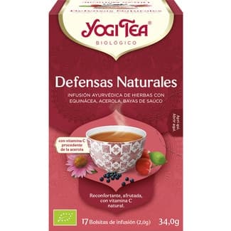 Infusión ayurvédica ecológica de hierbas con equinácea, acerola y bayas de saúco estuche 17 bolsitas sin gluten - Yogi Tea