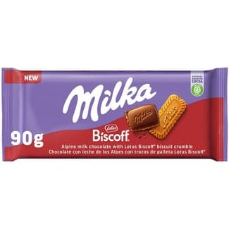 Lotus Biscoff chocolate con leche de los Alpes con trozos de galletas tableta 90 g - Milka