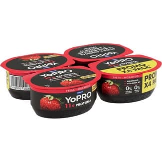 Proteínas sabor fresa 0% azúcares añadidos 0% m.g. pack 4 unidades 120 g + magnesio + vitamina B9 - Danone Yopro