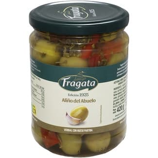 Aceitunas verdes con hueso aliño del abuelo verdial partida frasco 250 g neto escurrido - Fragata