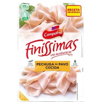 Finíssimas pechuga de pavo cocida en lonchas sin gluten sin lactosa envase 110 g - Campofrio