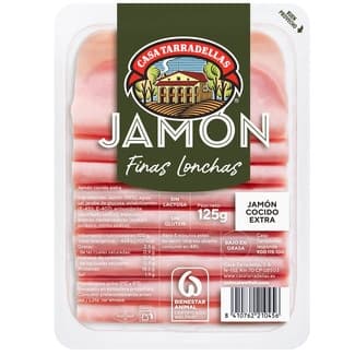 Jamón cocido extra en lonchas finas sin gluten sin lactosa envase 125 g - Casa Tarradellas