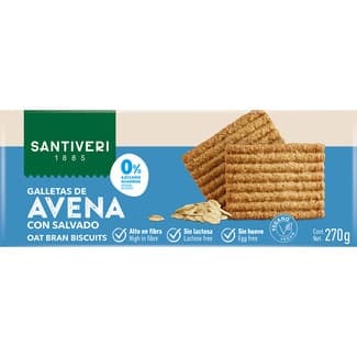 Galletas de avena con salvado sin lactosa estuche 270 g - Santiveri