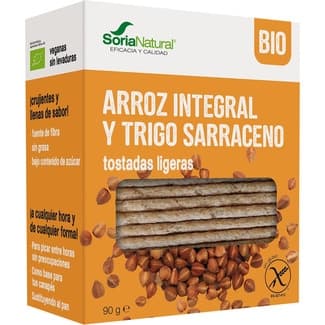 Tostadas ligeras de arroz integral y trigo sarraceno ecológicas y sin gluten envase 100 g - Soria Natural