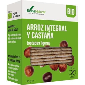 Tostadas ligeras de arroz integral y castaña ecológicas y sin gluten envase 95 g - Soria Natural