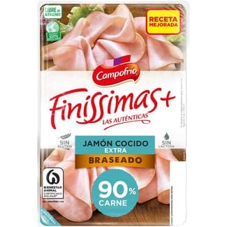 Finíssimas jamón cocido extra braseado en lonchas sin gluten sin lactosa envase 115 g - Campofrio