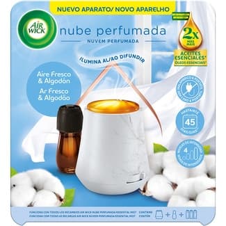 Ambientador difusor automático Nube Perfumada Aire fresco & Algodón aparato + recambio con aceites esenciales - Air Wick