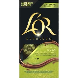 Café estilo Dubai con chocolate negro y pistacho estuche 10 cápsulas compatibles con máquinas Nespresso - L'or Espresso