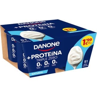 Protein yogur con proteínas natural desnatado 0% m.g. 0% azúcares añadidos pack 4 unidades 100 g 0% conservantes - Danone