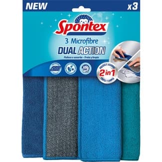 3 Microfibre Dual Action 2 en 1 bayeta paquete 3 unidades - Spontex